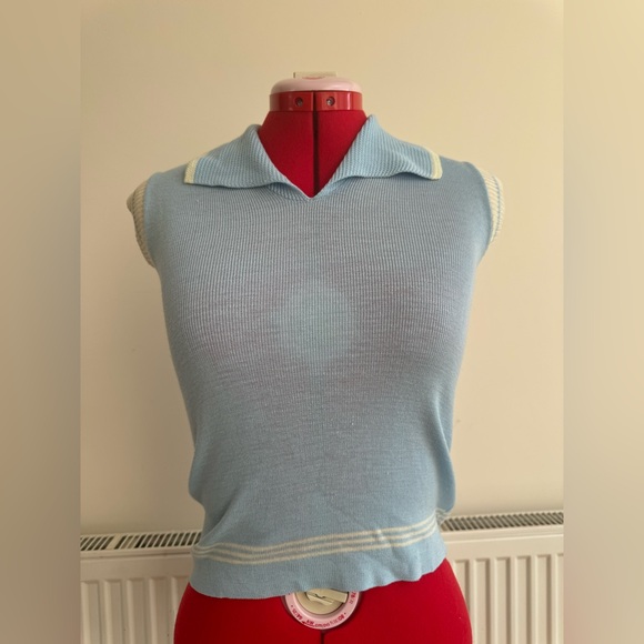 Vintage Baby Blue Tennis Polo Top - Picture 1 of 3
